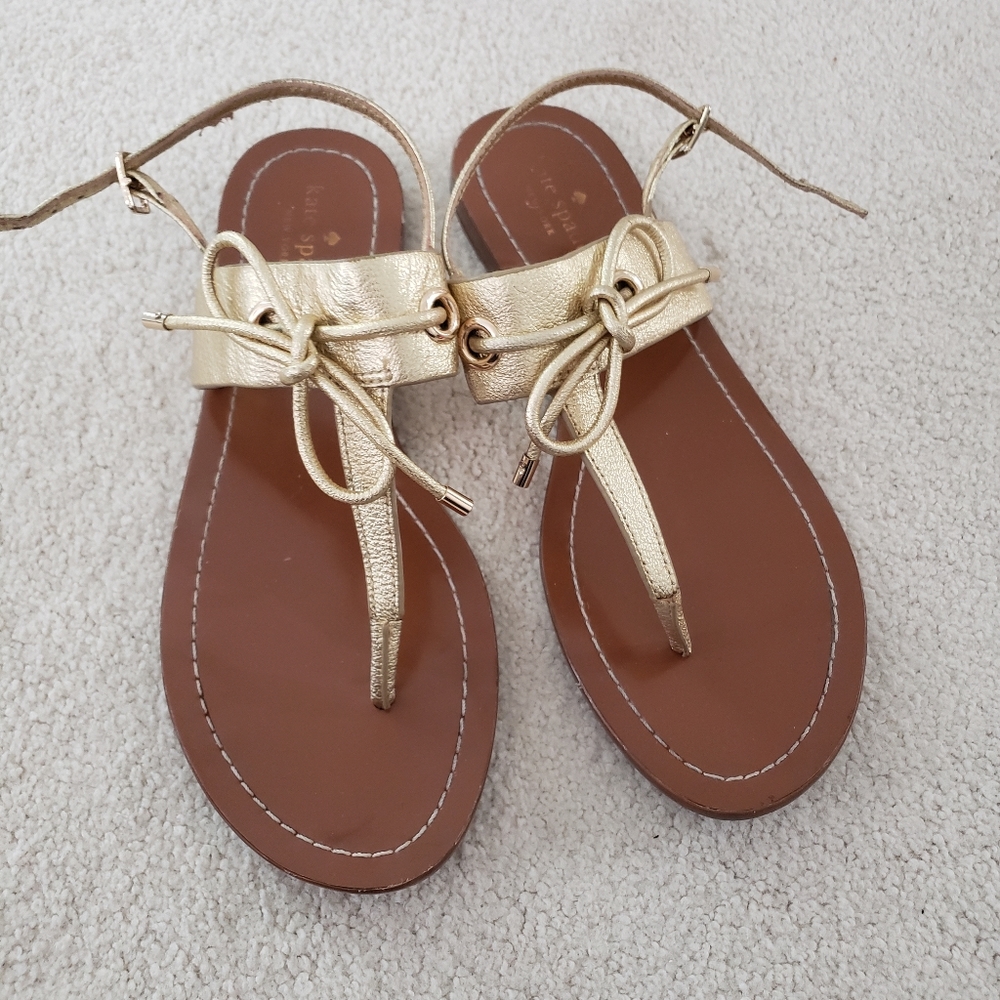 Kate Spade Carolina Gold Metallic Leather Thong Sandals sz9.5